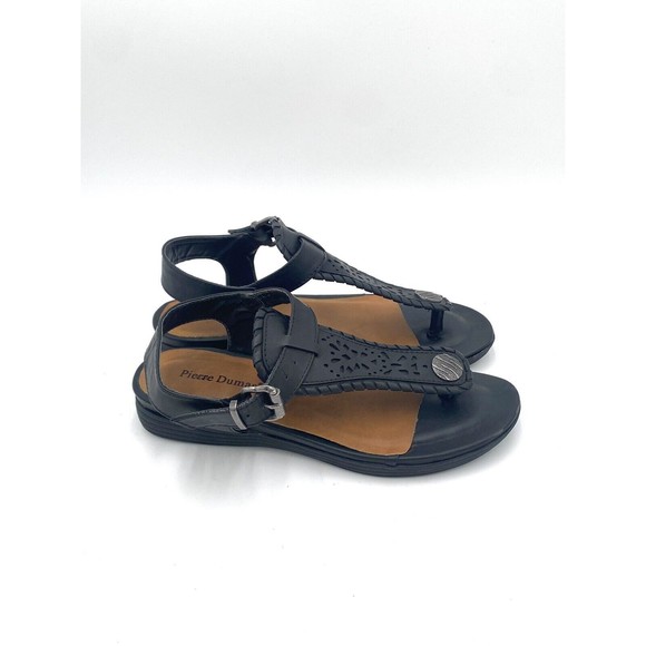 Pierre Dumas Size 9 KORI 3 Faux Black Leather Thong Sandals Ankle Strap EUC - Picture 3 of 8